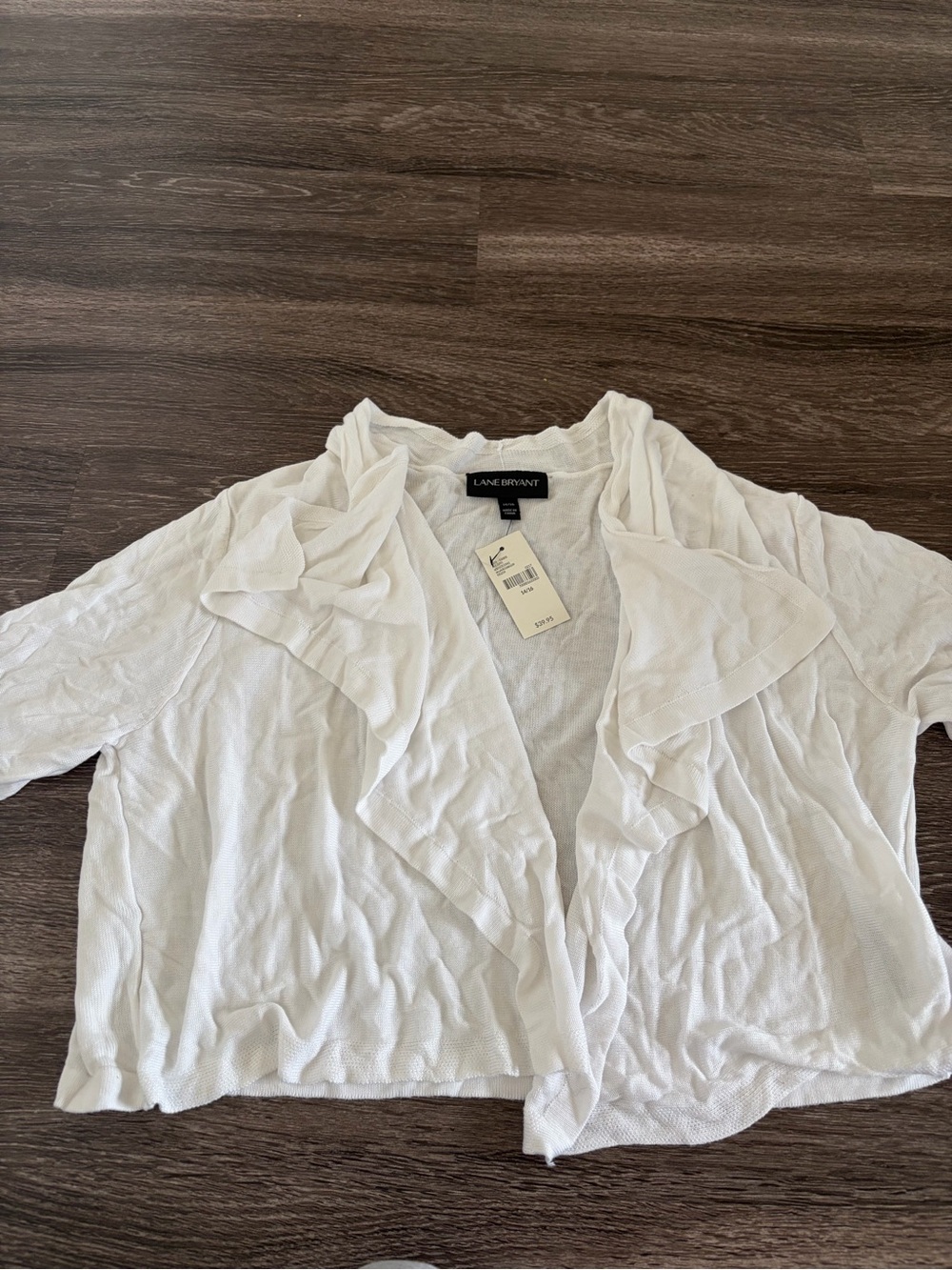 Lane Bryant White Waterfall Open knit Cardigan Short Sleeve nwt